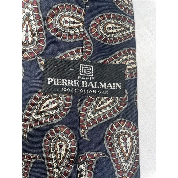 Pierre Balmain Men’s Dress Tie Size 55” Navy Blue Paisley Silk Business Formal - Picture 2 of 12